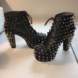 Studded black heel boots